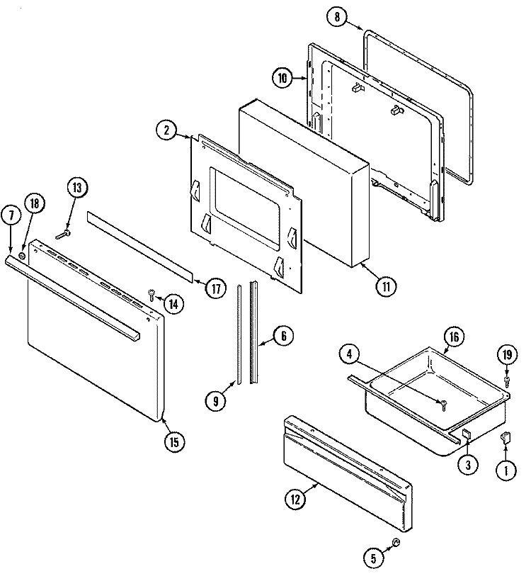 DOOR / DRAWER Diagram and Parts List for 3822PRA  Magic Chef Range