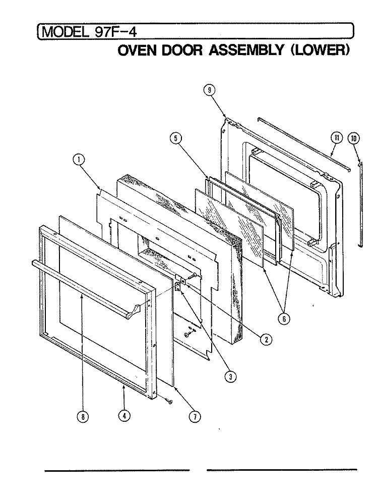 DOOR - LOWER (SER. 1 - 16) Diagram and Parts List for 97FN-4EXWW  Magic Chef Wall Oven