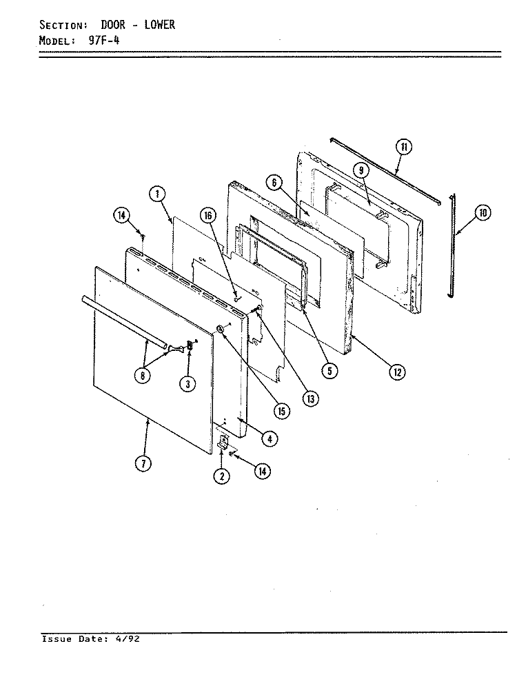 DOOR - LOWER (SER. 17) Diagram and Parts List for 97FN-4EXWW  Magic Chef Wall Oven