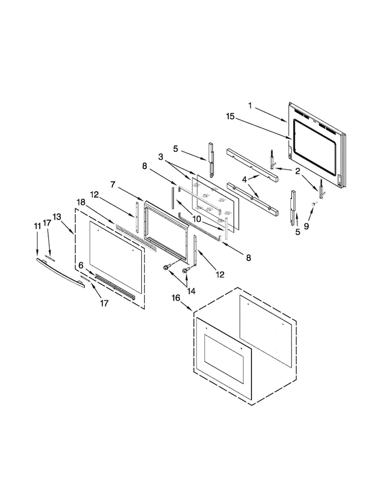 Upper Oven Door Parts Diagram and Parts List for JJW2830WB00  Jenn-Air Wall Oven