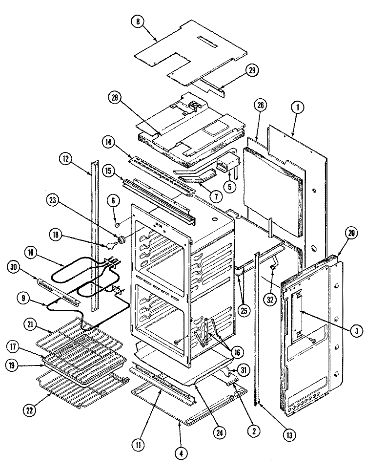 BODY Diagram and Parts List for 9524WPA  Magic Chef Wall Oven