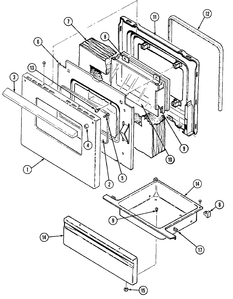 DOOR / DRAWER Diagram and Parts List for 3512WRW  Magic Chef Range