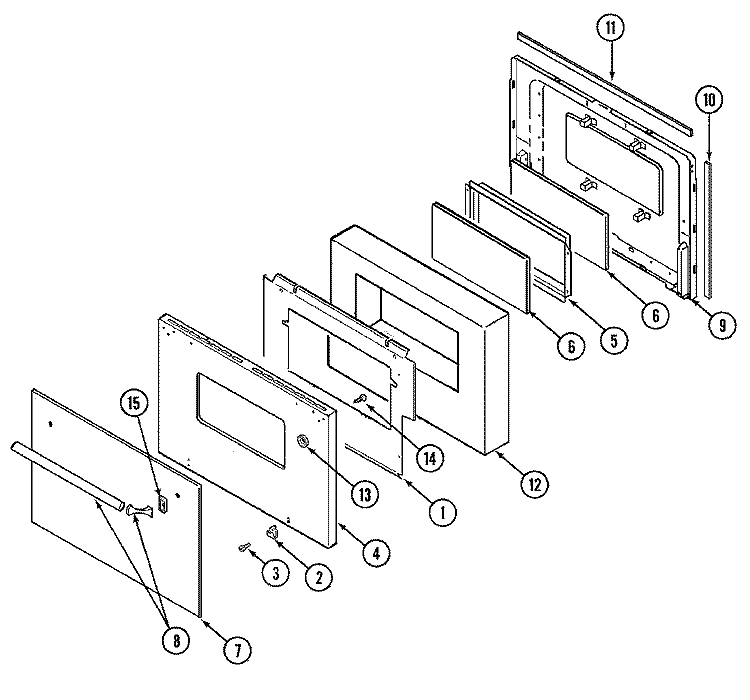 DOOR (LOWER) Diagram and Parts List for 9624XPB  Magic Chef Wall Oven