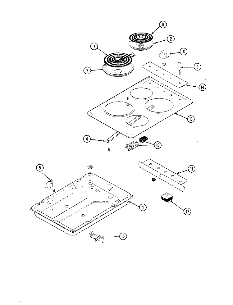 TOP ASSEMBLY Diagram and Parts List for 86HK-1  Magic Chef Cooktop