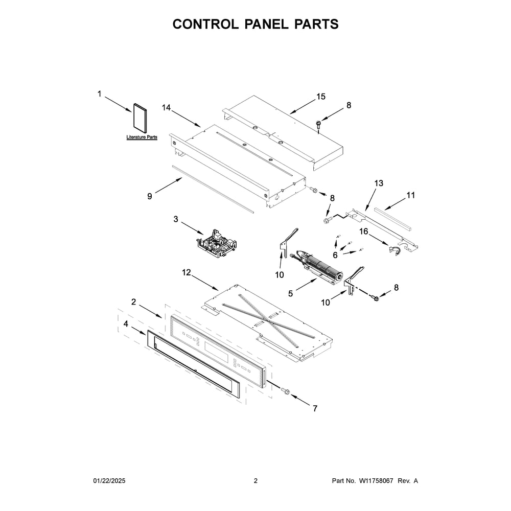 Control Panel Parts Diagram and Parts List for JOEDC530RL00  Jenn-Air Wall Oven