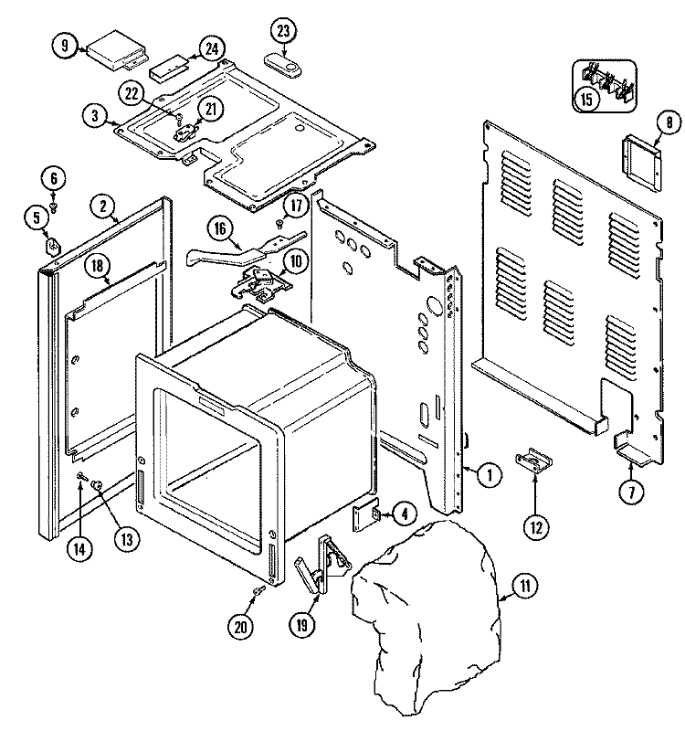 BODY (3842WRx) Diagram and Parts List for 3842WRV  Magic Chef Range