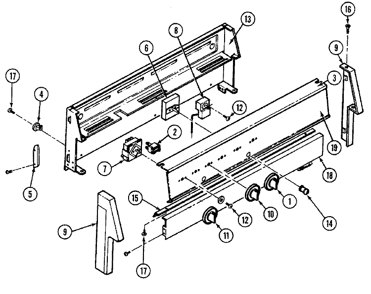 CONTROL PANEL - BACKGUARD Diagram and Parts List for 3510KPA  Magic Chef Range