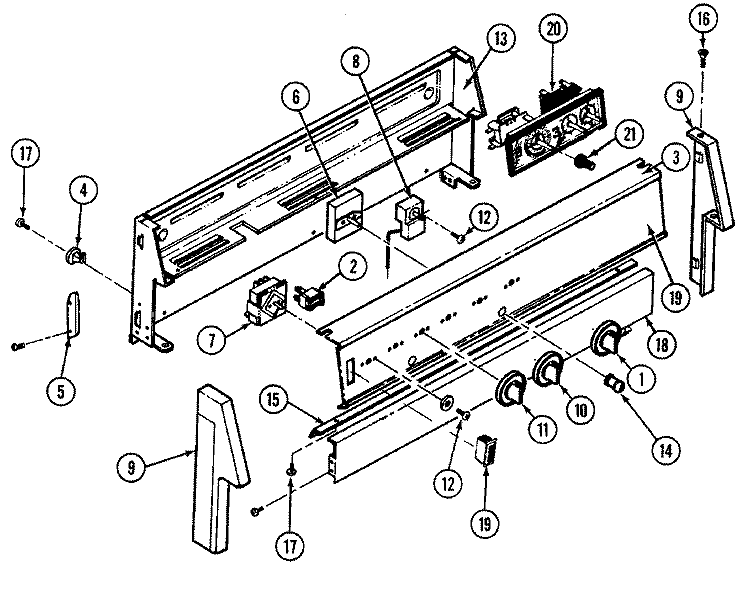 CONTROL PANEL - BACKGUARD Diagram and Parts List for 3512WPA  Magic Chef Range