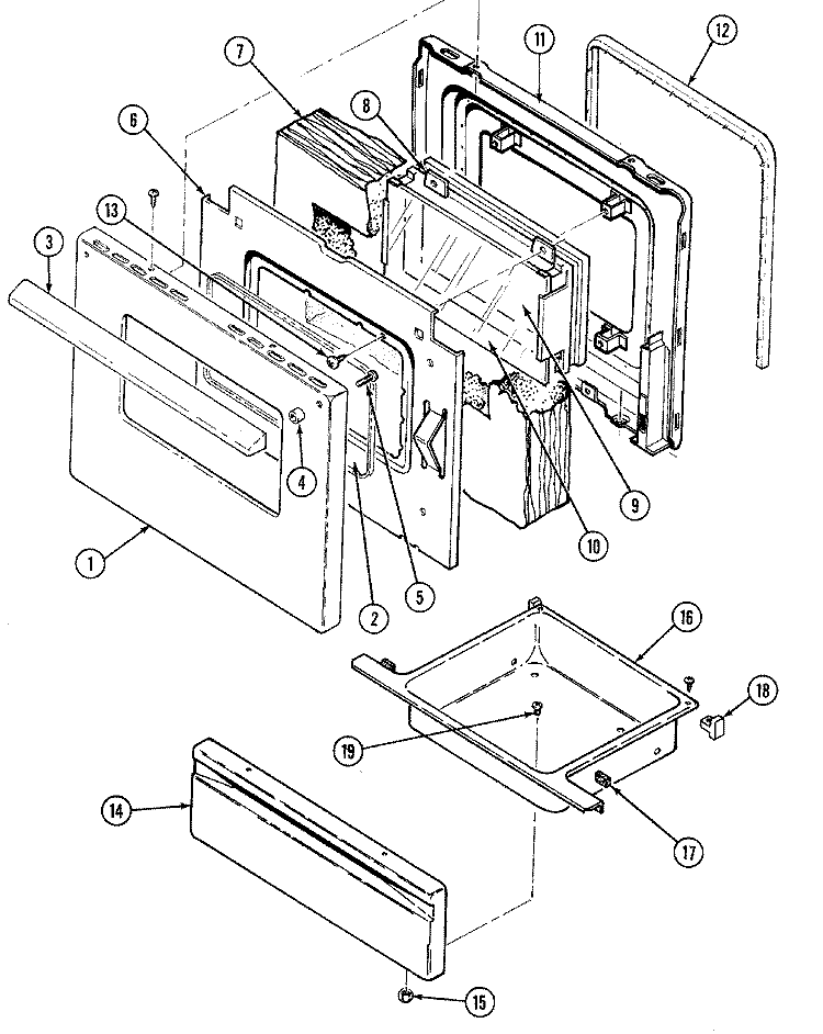 DOOR / DRAWER Diagram and Parts List for 3521WPW  Magic Chef Range