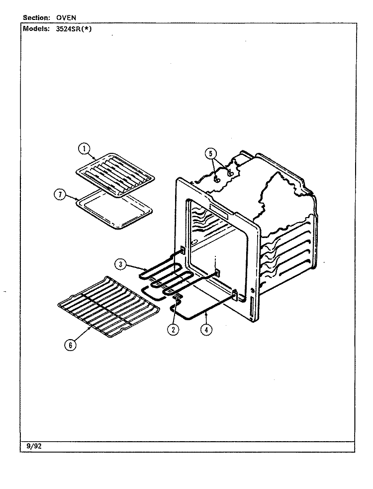 OVEN Diagram and Parts List for 3524SRA  Magic Chef Range