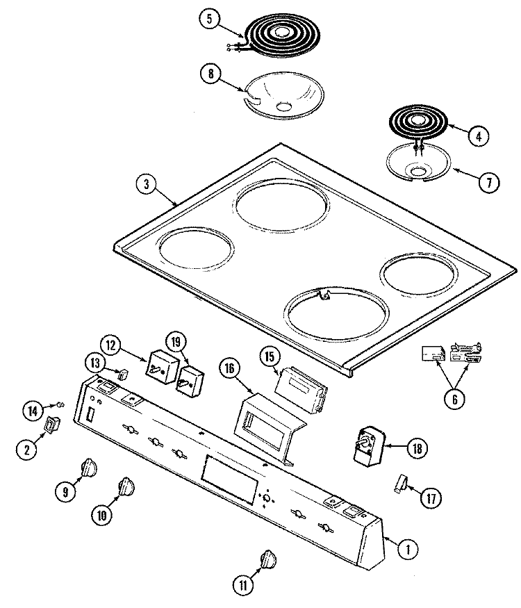 TOP ASSEMBLY Diagram and Parts List for 5651XUS  Magic Chef Range