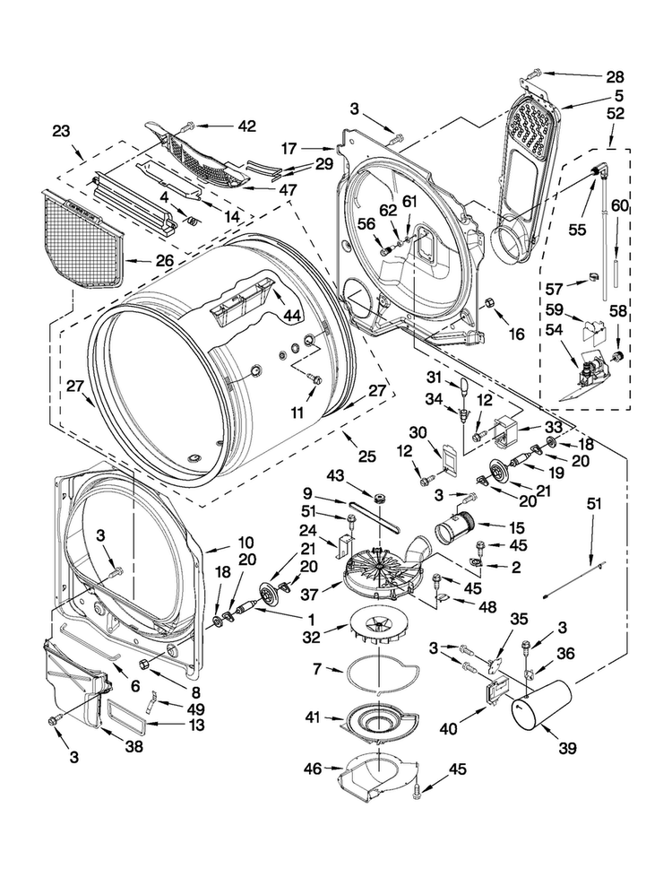 Bulkhead Parts Diagram and Parts List for 7MMGDB950AG0  Maytag Dryer