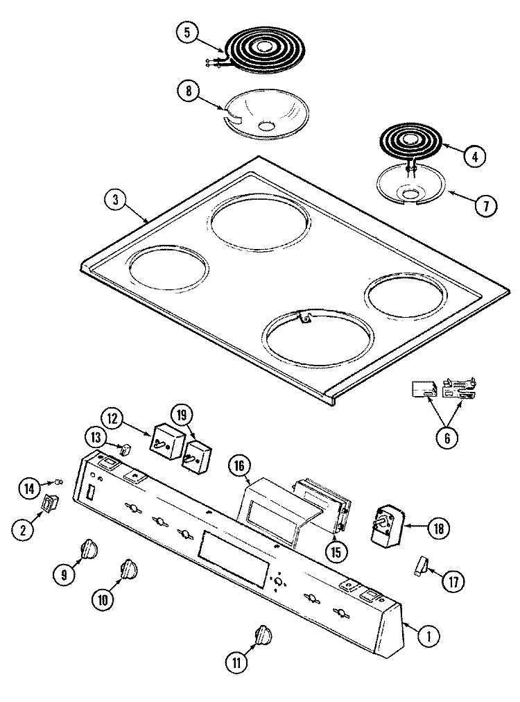 TOP ASSEMBLY Diagram and Parts List for 6551WUW  Magic Chef Range