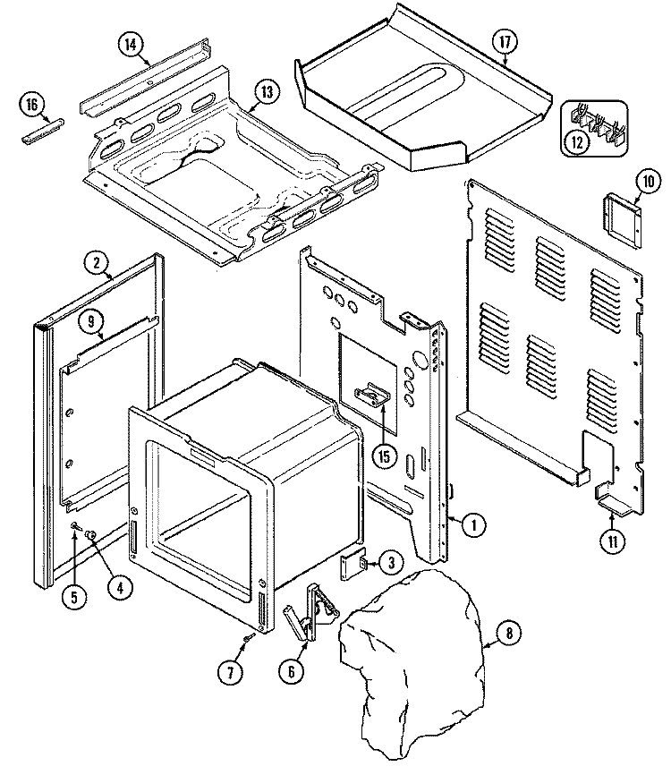 BODY Diagram and Parts List for 6551WUW  Magic Chef Range