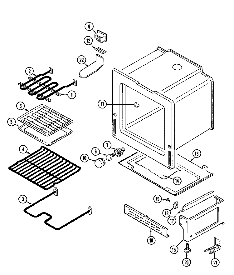 OVEN / BASE Diagram and Parts List for 6551WUW  Magic Chef Range