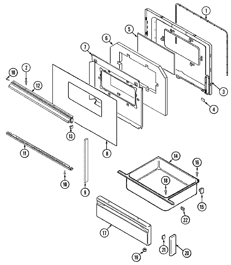 DOOR / DRAWER (6551XUx) Diagram and Parts List for 6551XUB  Magic Chef Range