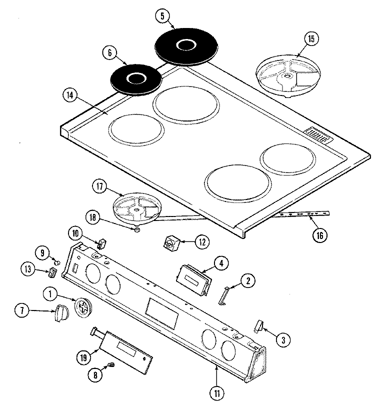 TOP ASSEMBLY Diagram and Parts List for 6895VRA  Magic Chef Range