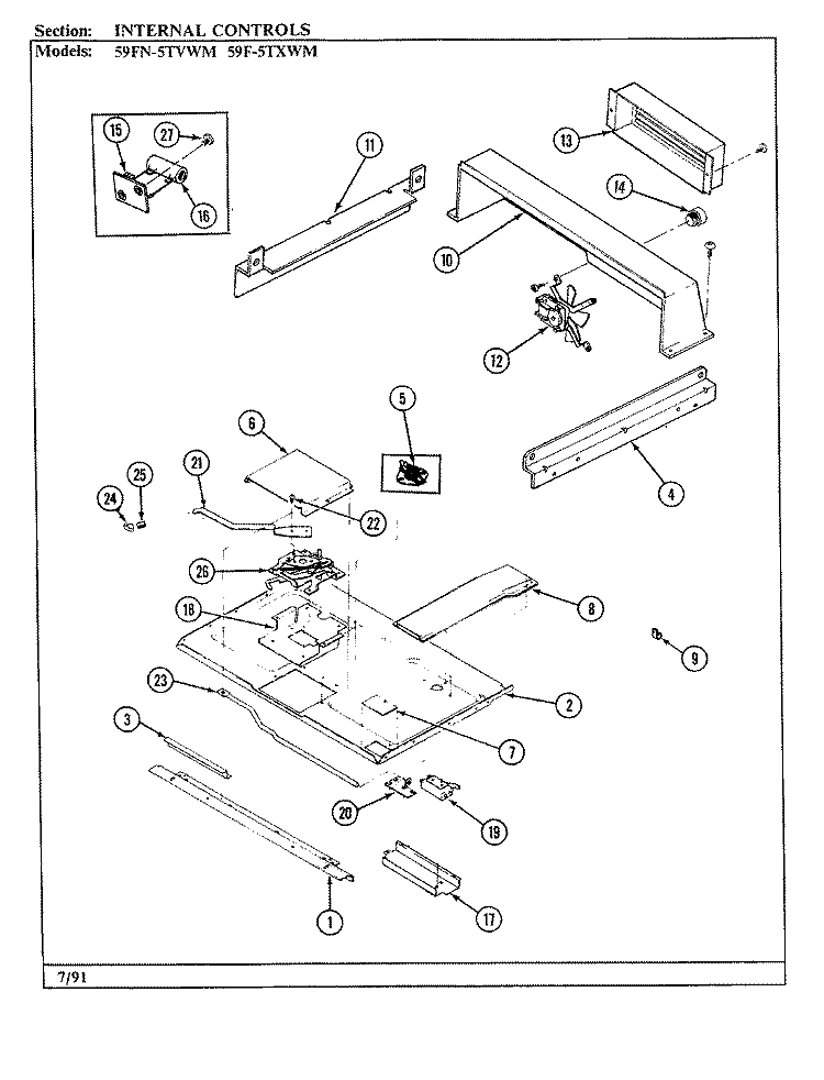 INTERNAL CONTROLS Diagram and Parts List for 59FN-5TVWM  Magic Chef Microwave Oven Combo