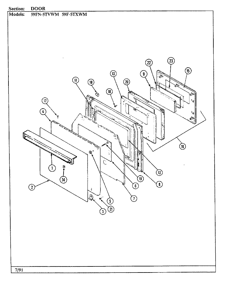 DOOR Diagram and Parts List for 59FK-5TXWM  Magic Chef Microwave Oven Combo