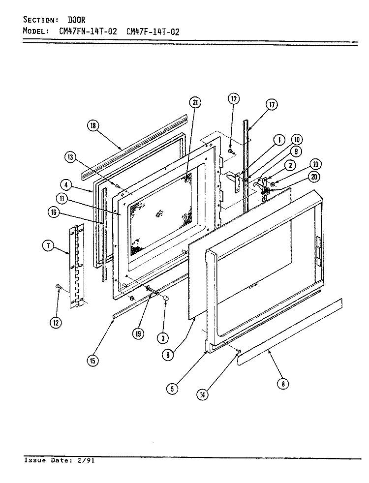 DOOR PARTS (CM47F - 14T - 02) Diagram and Parts List for 59FN-5TVWM  Magic Chef Microwave Oven Combo