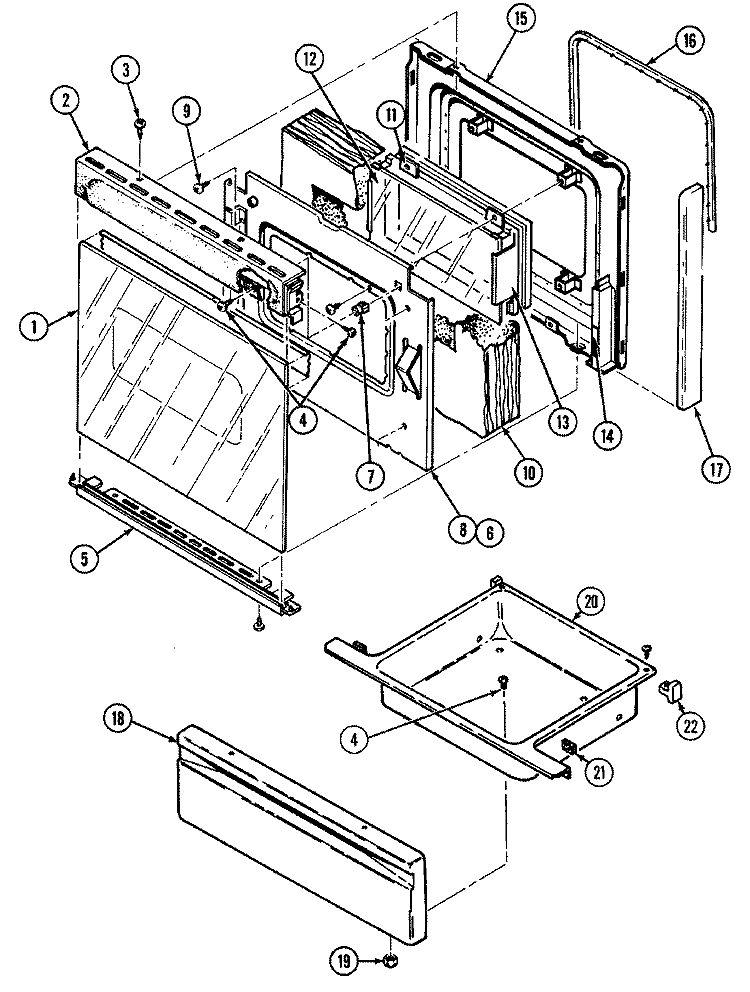 DOOR / DRAWER (3521XPx) Diagram and Parts List for 3521XPW  Magic Chef Range