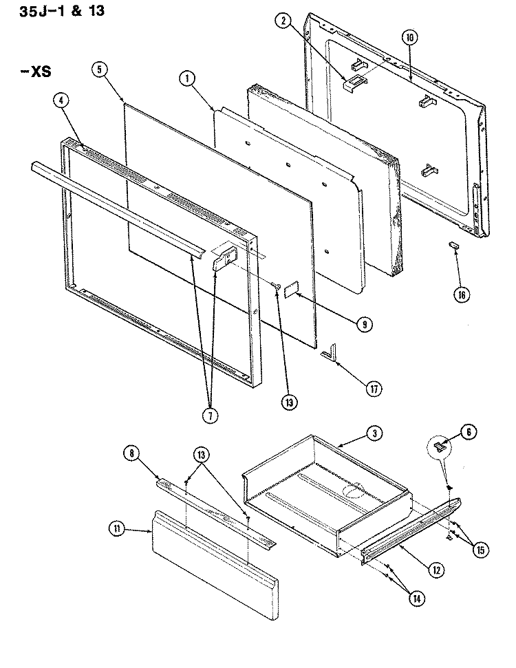 DOOR Diagram and Parts List for 35JA-13XS-ON  Magic Chef Range