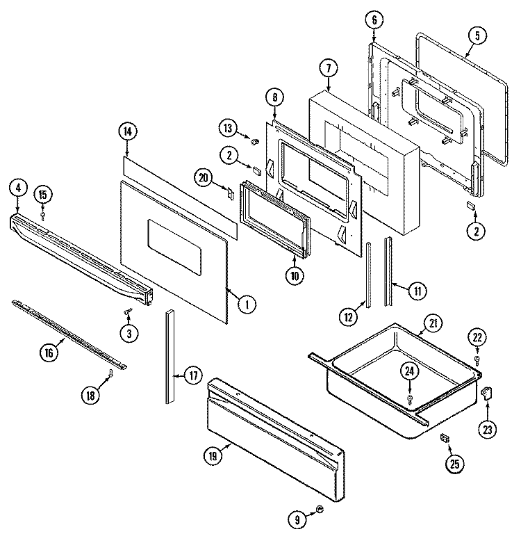 DOOR / DRAWER Diagram and Parts List for 3862XRW  Magic Chef Range