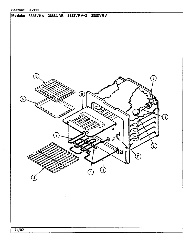 OVEN Diagram and Parts List for 3888VRV-Z  Magic Chef Range