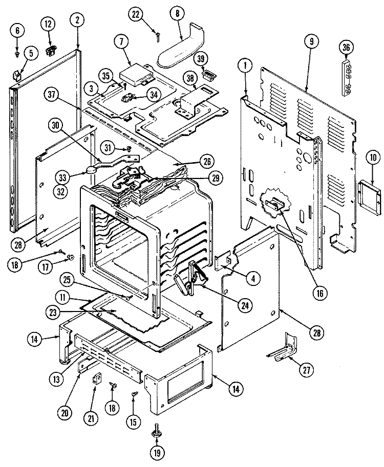 BODY Diagram and Parts List for 3888VRV-Z  Magic Chef Range