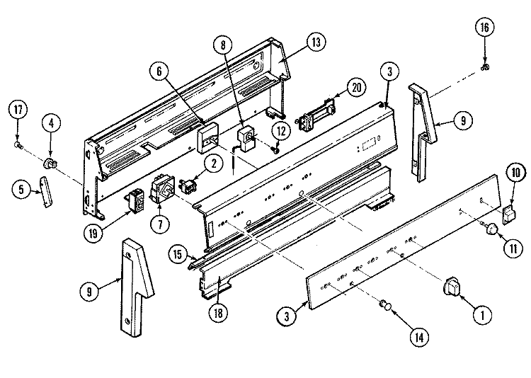 CONTROL PANEL Diagram and Parts List for 3521WPW  Magic Chef Range