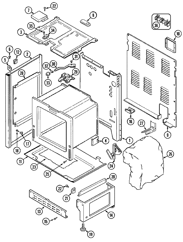 BODY Diagram and Parts List for 3865XRW  Magic Chef Range