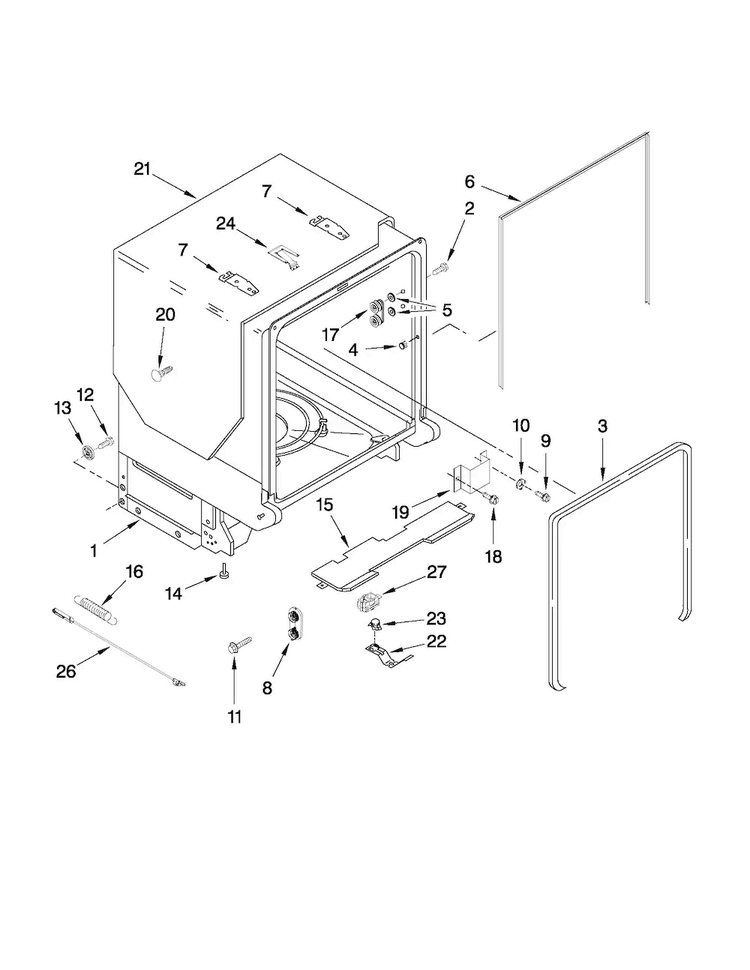 Tub And Frame Parts Diagram and Parts List for JDB3200AWB5  Jenn-Air Dishwasher