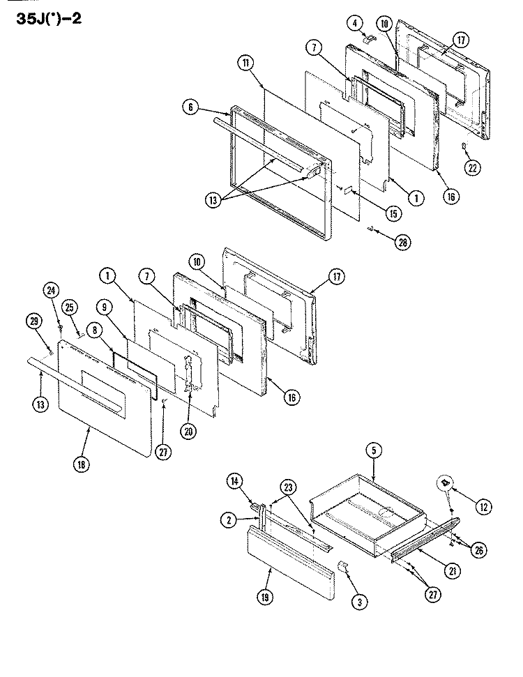 DOOR Diagram and Parts List for 35JN-2CX-ON  Magic Chef Range