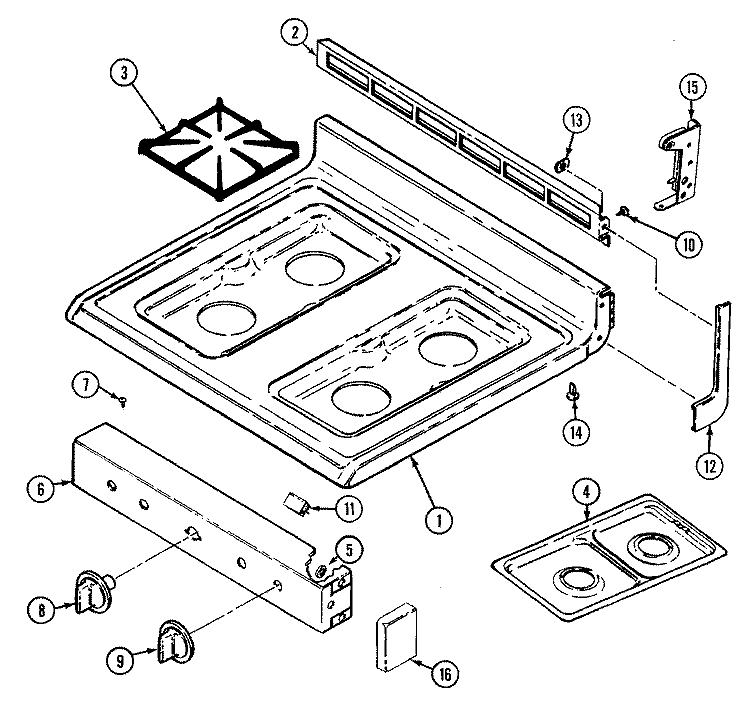 TOP ASSEMBLY Diagram and Parts List for G3227WRW-M  Maytag Range