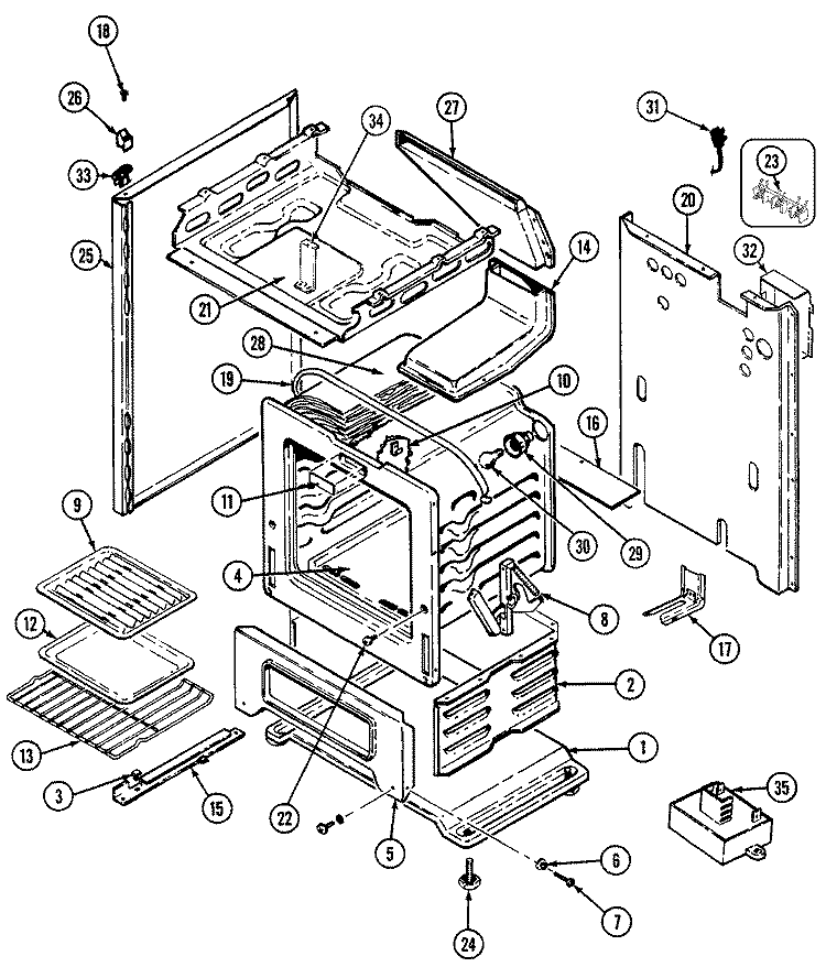 BODY / OVEN Diagram and Parts List for G3227WRWM4  Maytag Range