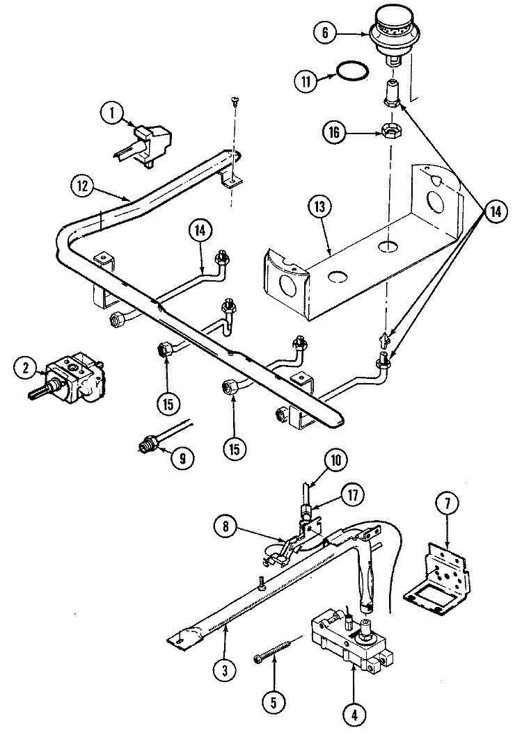 GAS CONTROLS Diagram and Parts List for G3216SRW-M  Maytag Range