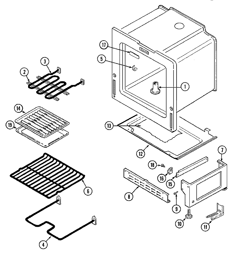 OVEN / BASE Diagram and Parts List for 3520SRW  Magic Chef Range