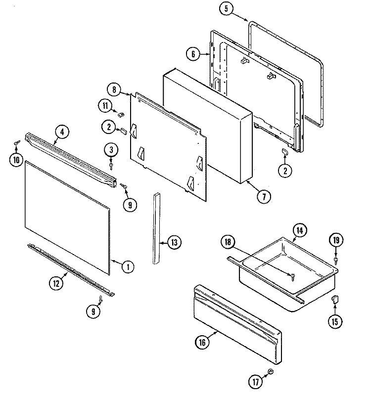 DOOR / DRAWER (SERIES 04) Diagram and Parts List for 3520SRW  Magic Chef Range