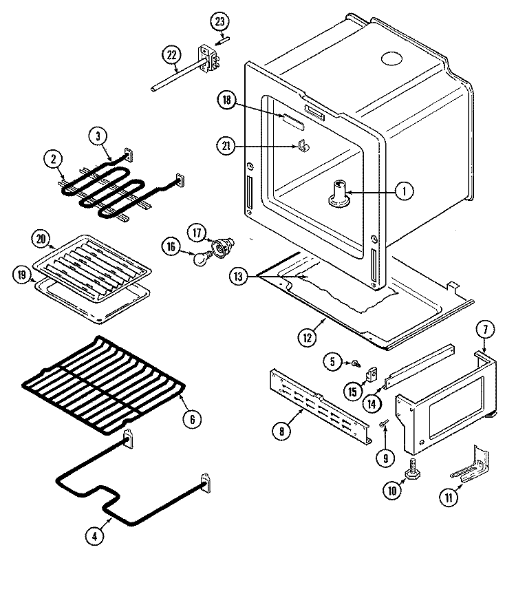 OVEN / BASE Diagram and Parts List for 3521WRW  Magic Chef Range