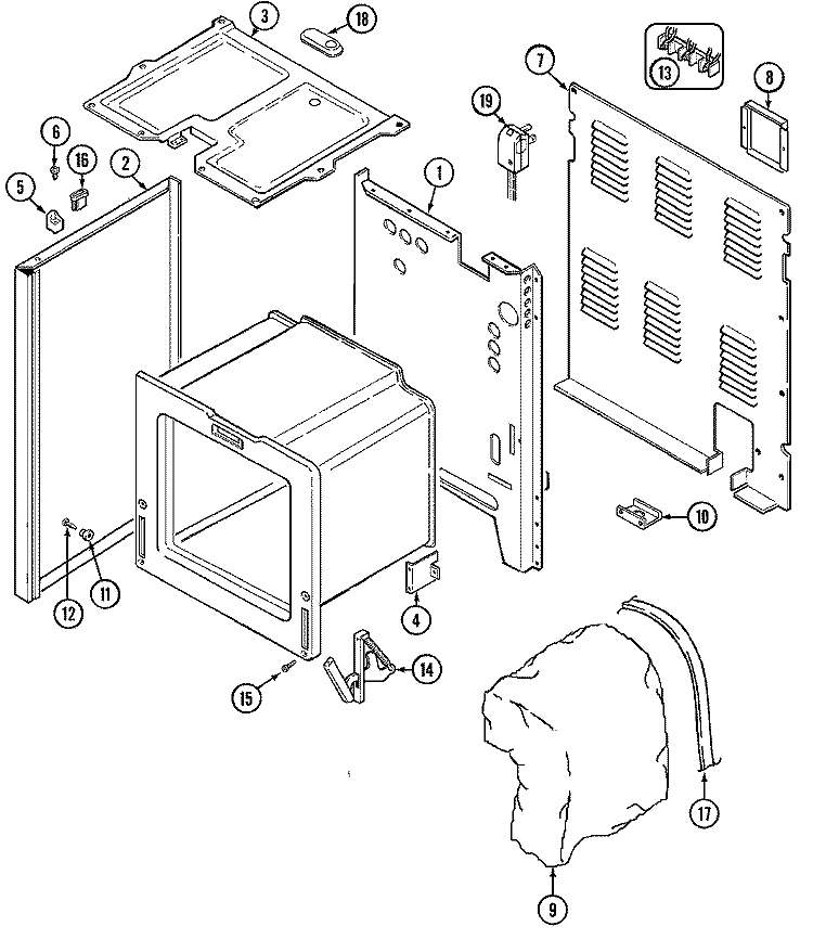 BODY Diagram and Parts List for 3521XRW  Magic Chef Range