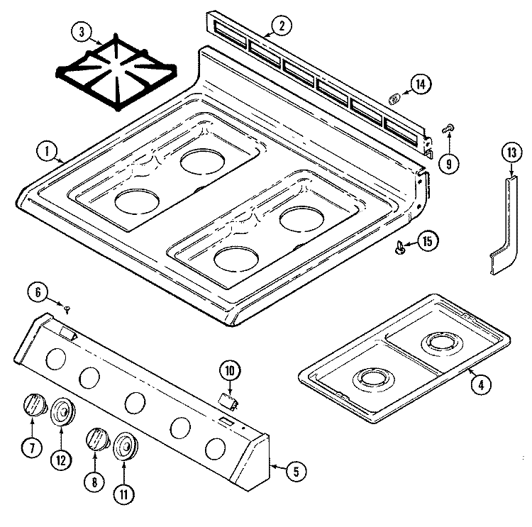 TOP ASSEMBLY Diagram and Parts List for 3187VTV  Magic Chef Range