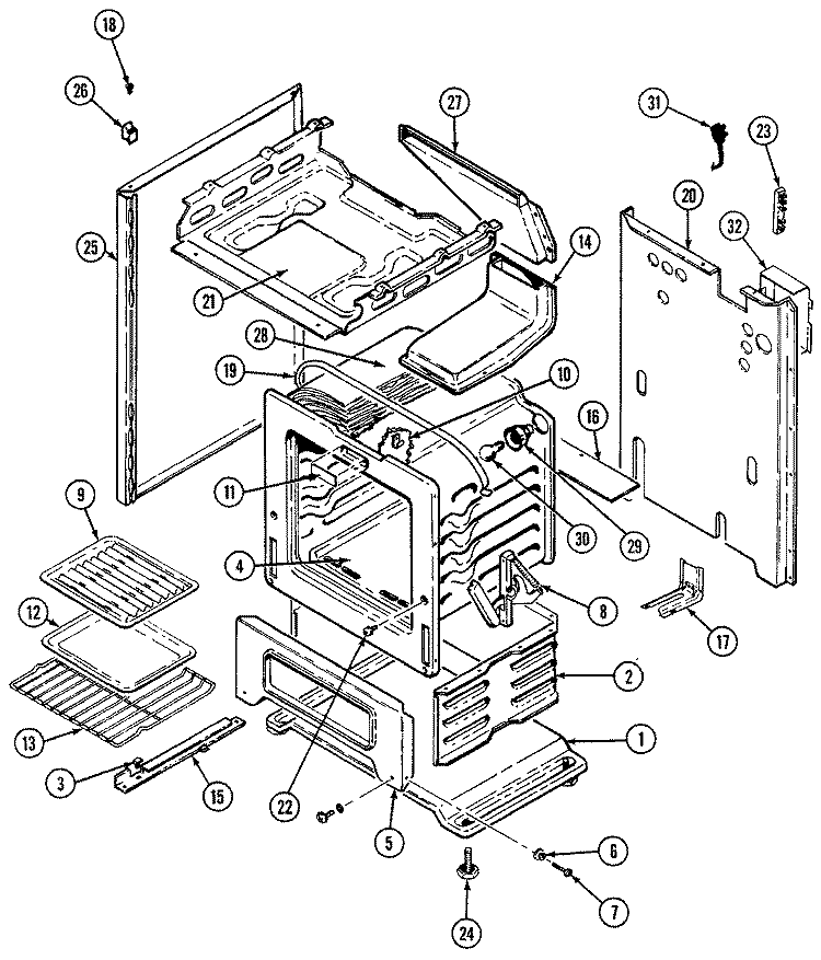 OVEN Diagram and Parts List for 3167XUW  Magic Chef Range