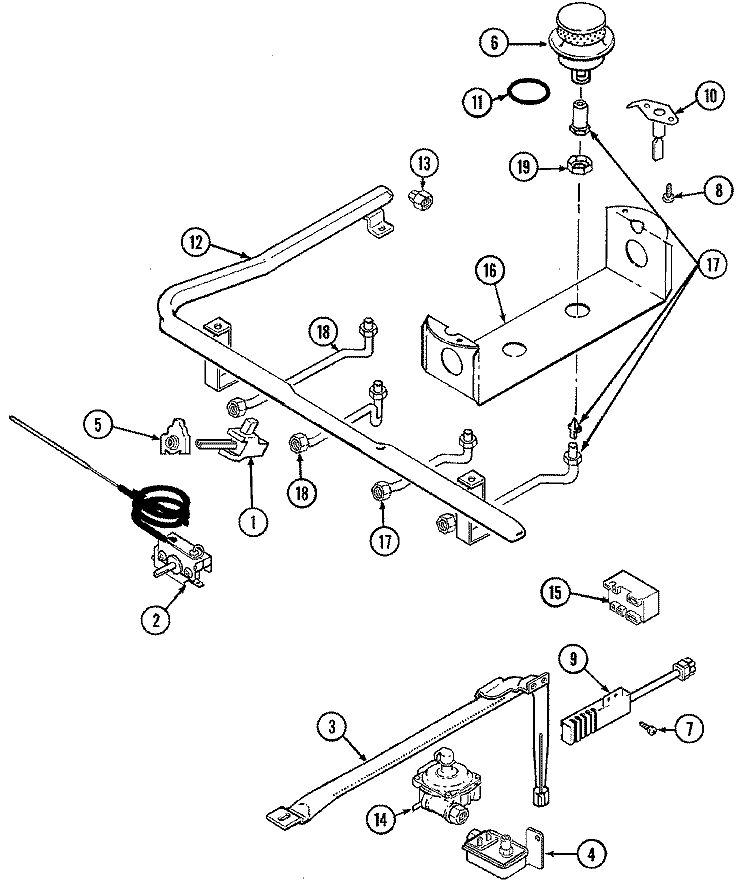 GAS CONTROLS Diagram and Parts List for 3187XRA  Magic Chef Range