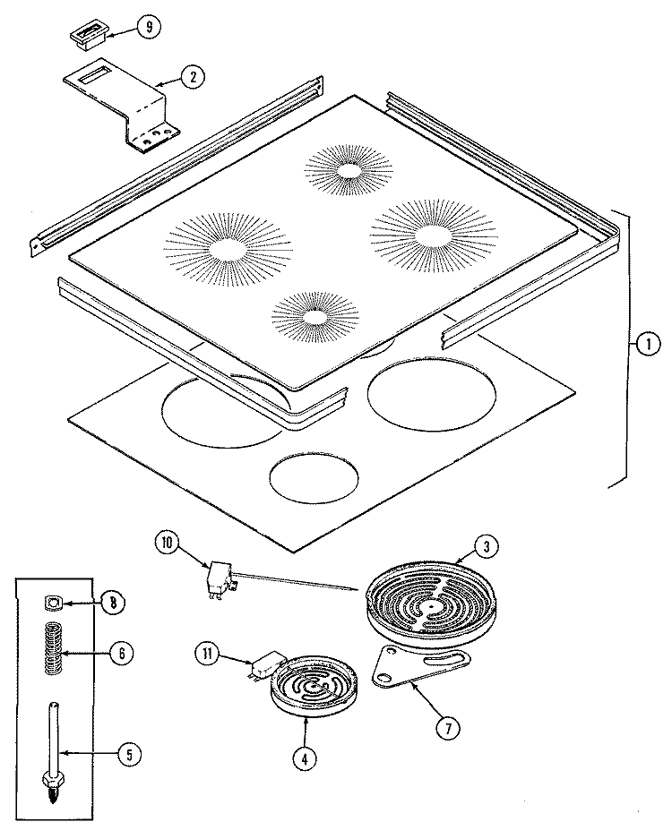TOP ASSEMBLY (3868XP) Diagram and Parts List for 3868XPW  Magic Chef Range