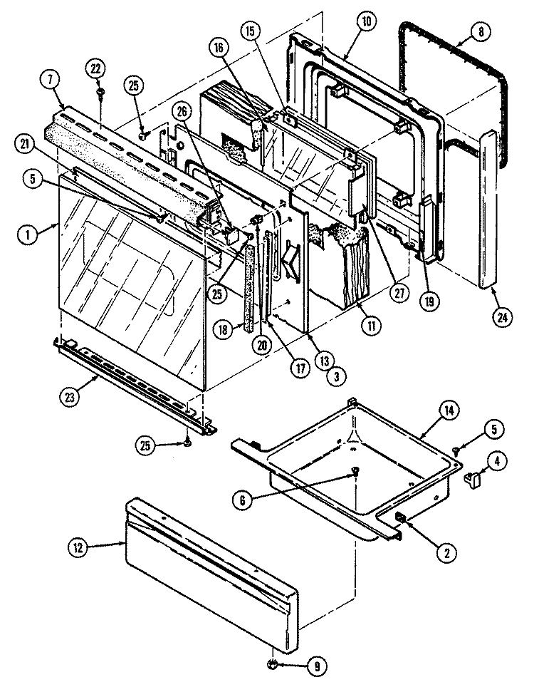 DOOR / DRAWER Diagram and Parts List for 3868XPW  Magic Chef Range