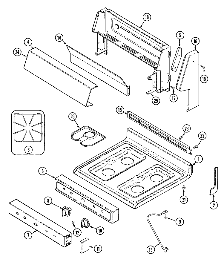 TOP ASSEMBLY / CONTROL PANEL Diagram and Parts List for D3120SRWLT  Maytag Range