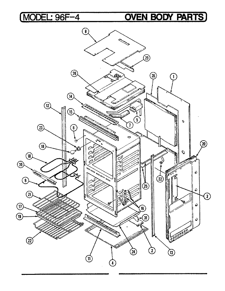 OVEN / BODY Diagram and Parts List for 96FA-4CX  Magic Chef Wall Oven