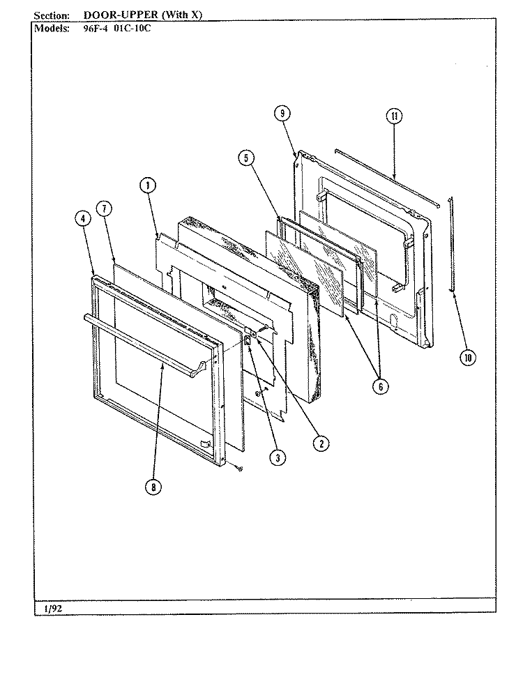 DOOR - UPPER (SER. 1 - 10) Diagram and Parts List for 96FA-4CX  Magic Chef Wall Oven