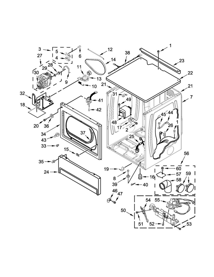 Upper Cabinet And Front Panel Parts Diagram and Parts List for MLG27PDBGW1  Maytag Dryer