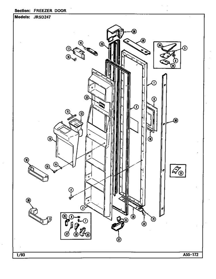 Freezer Door Diagram and Parts List for JRSD247-DQ85A  Amana Refrigerator